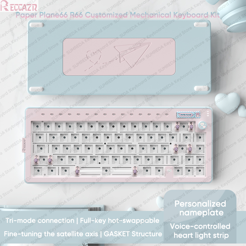 Gaming Keyboard Hot Swappable - RECCAZR R66 Paper Plane66 Kit Keyboard