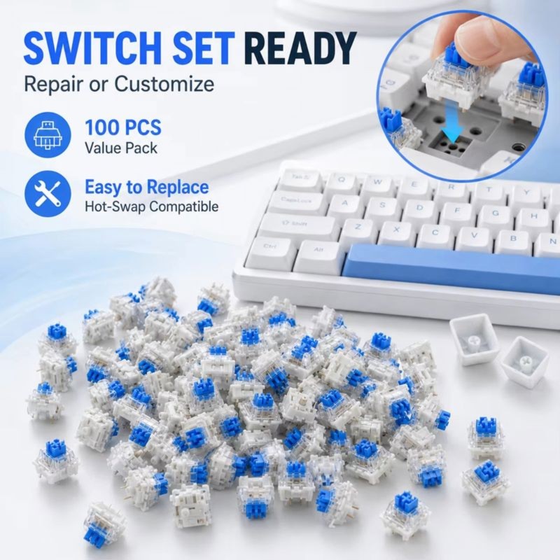 DT21 100Pcs Sakelar Keyboard M - Keyboard Gaming Blue Switch ulasan dan harga